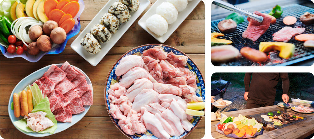 民宿では熊本県産の美味しいお肉を使ったバーベキューを楽しめる